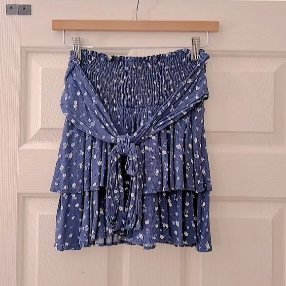 WHITEROOM + CACTUS Double Layered Mini Skirt Smocked Waist Tie Belt Medium - Picture 7 of 11